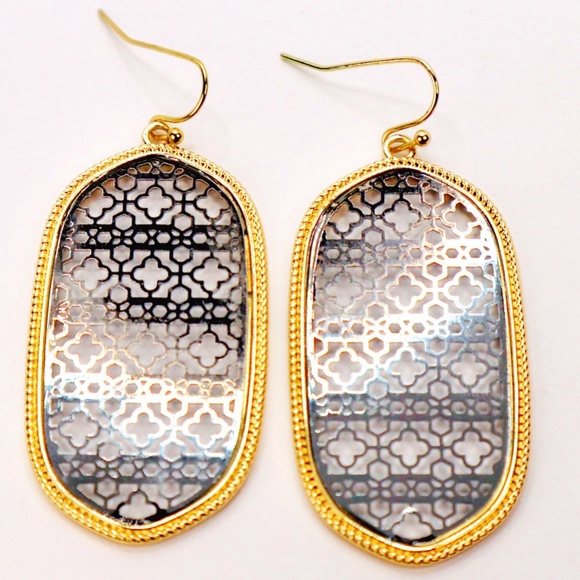 Black + Gold Filigree Earrings | Statement Earrings - Picture 1 of 2